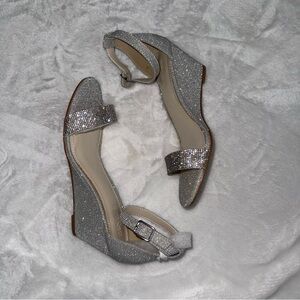 David's Bridal Silver Glitter Wedges